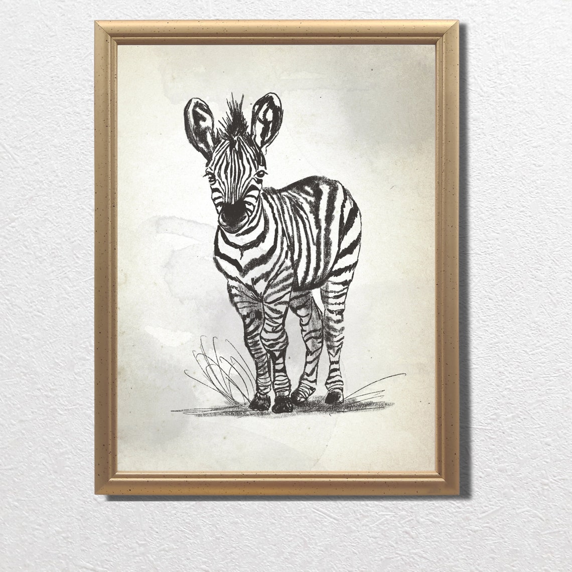 Baby Zebra Standing Sketch Safari Nursery Striped Animal Poster - Image 3