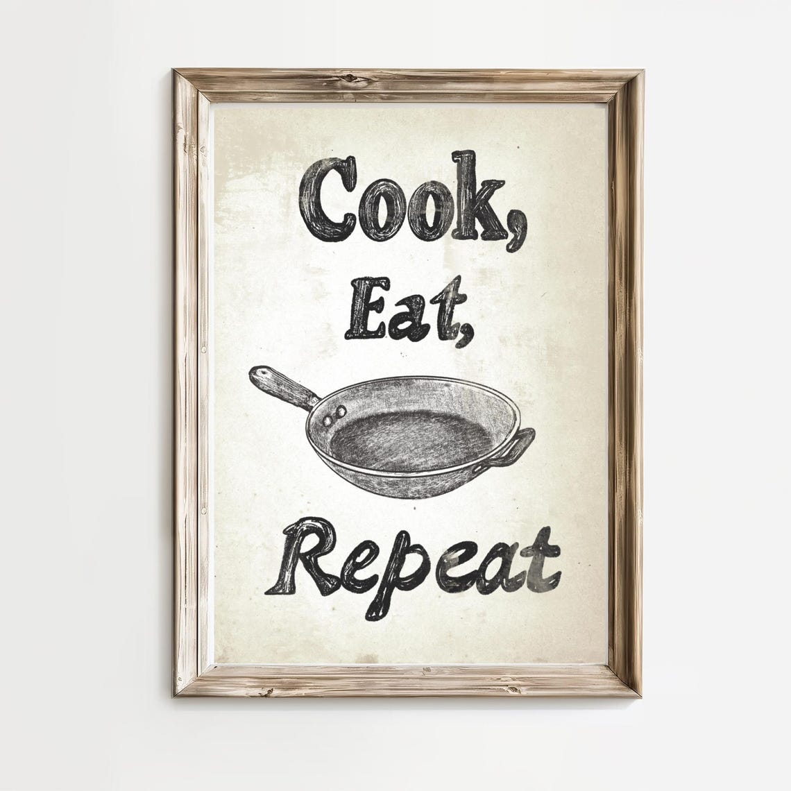 Cook Eat Repeat Vintage Skillet Rustic Farmhouse Kitchen Poster