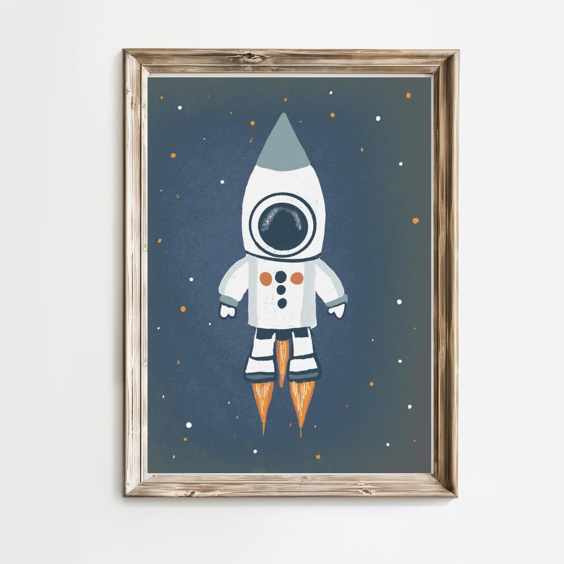 Vintage Rocket Astronaut Character Nursery Outer Space Poster