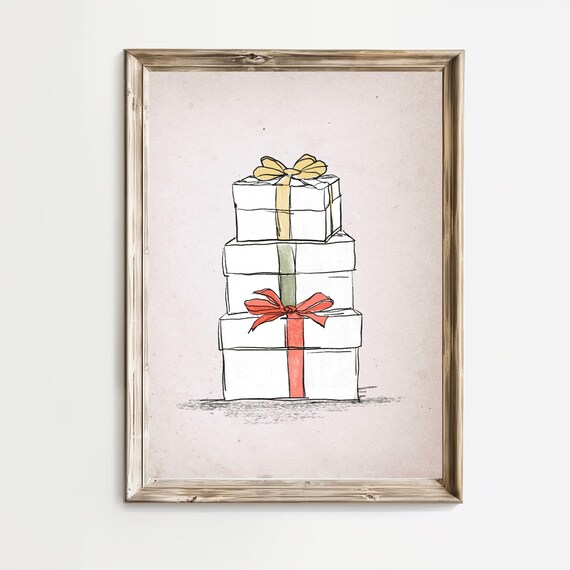 Stacked Christmas Gift Boxes In Vintage Holiday Sketch Style Poster