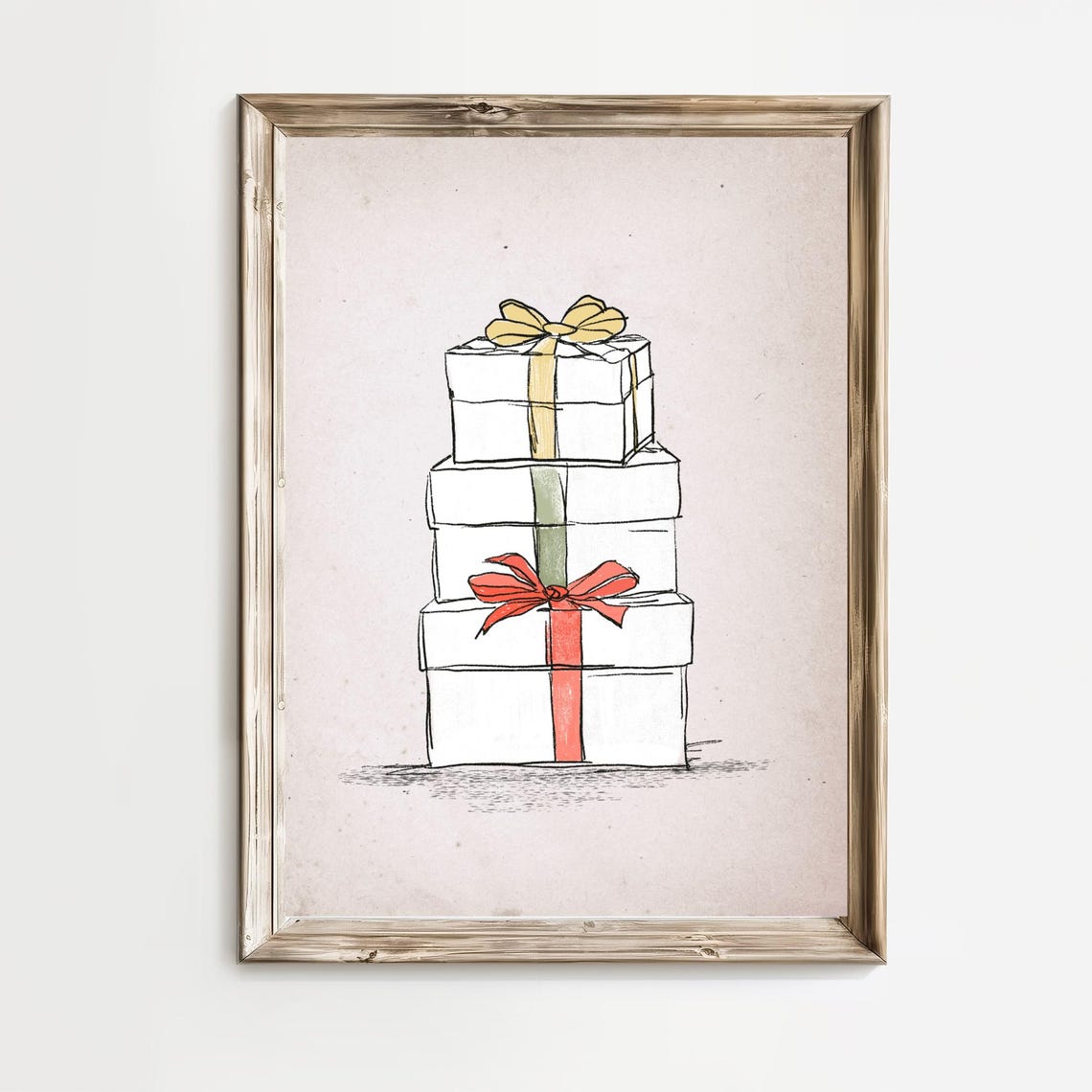 Stacked Christmas Gift Boxes In Vintage Holiday Sketch Style Poster