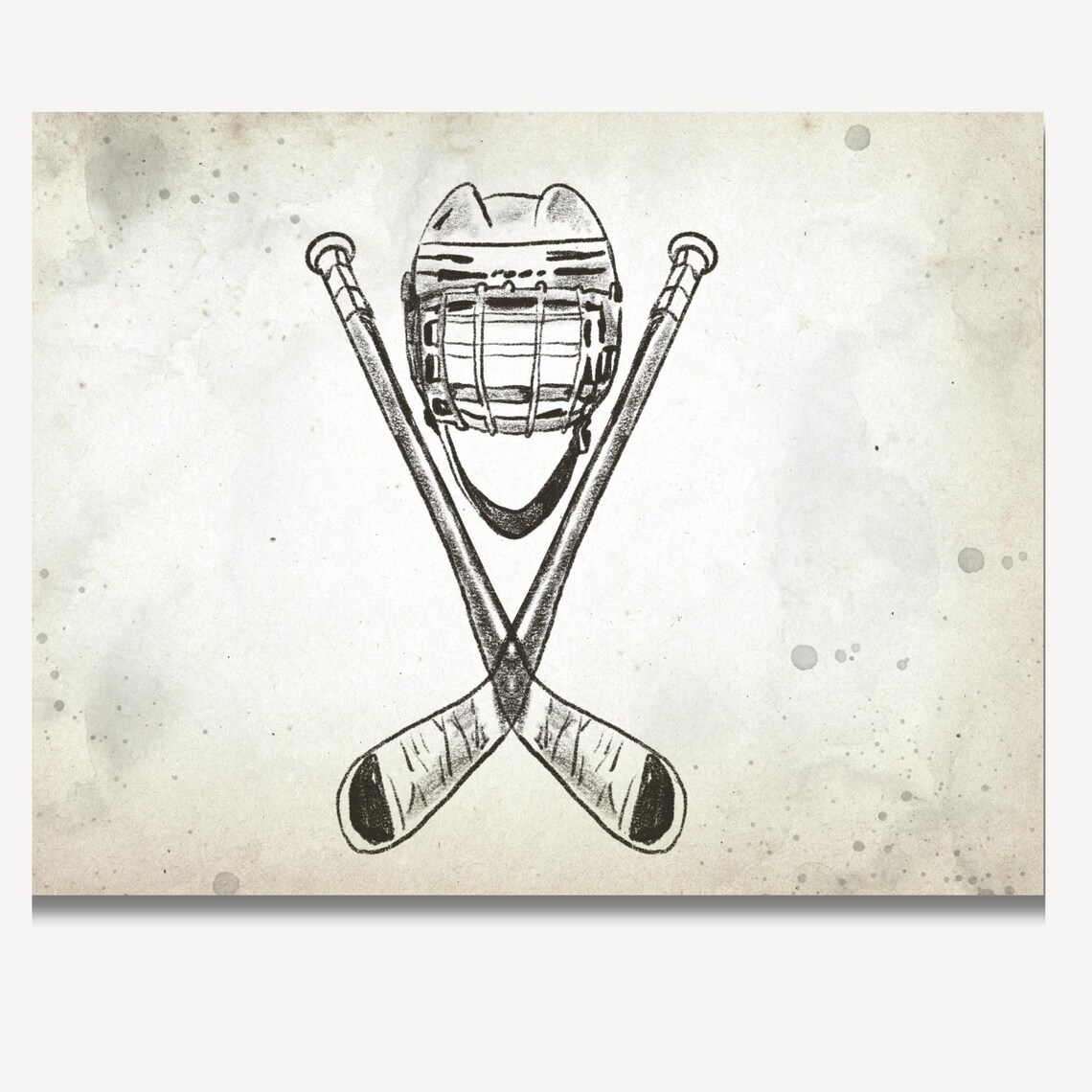 Crossed Hockey Sticks and Helmet in Vintage Sketch Art Poster - Image 2