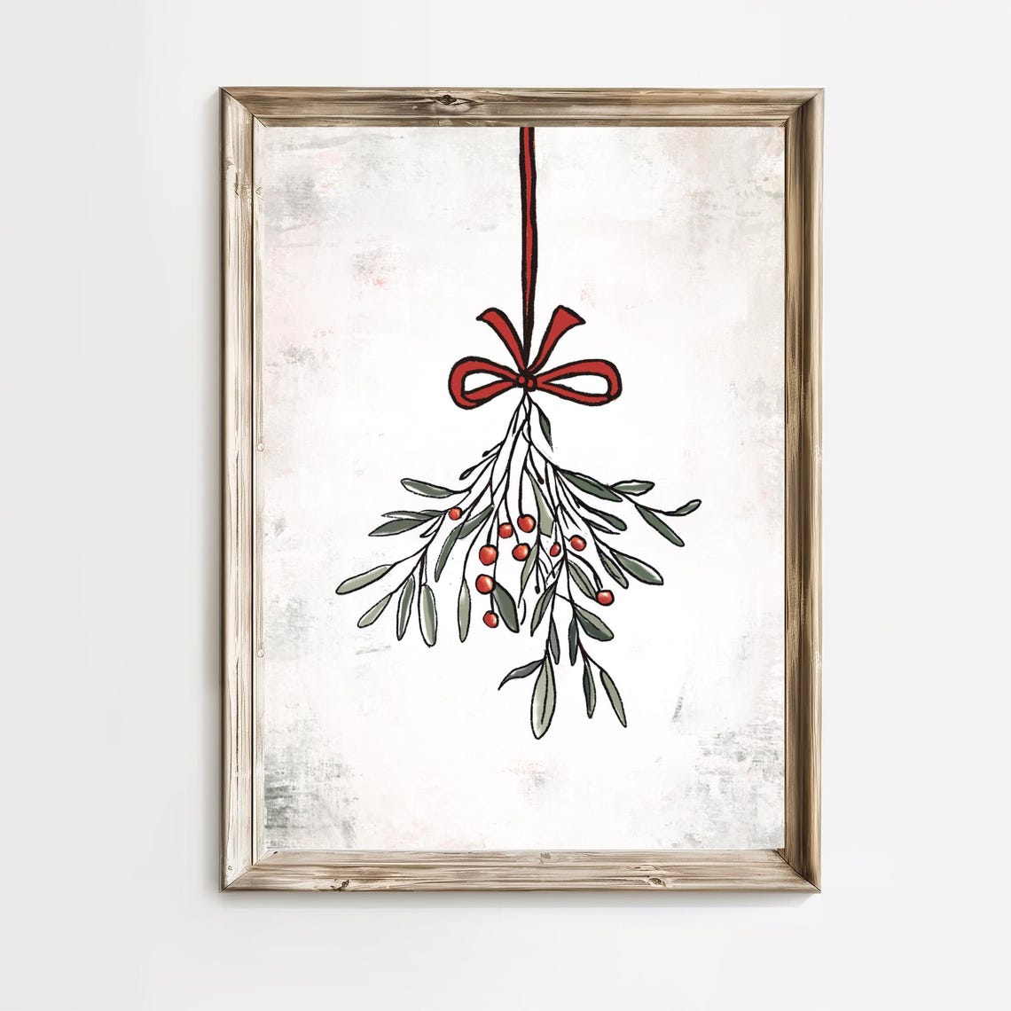 Hanging Mistletoe With Red Bow In Vintage Christmas Style Poster