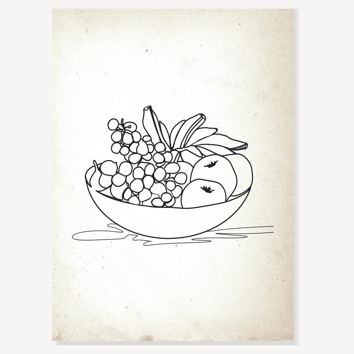 Minimalist Line Art Fruit Bowl Grapes Apples Kitchen Decor Poster - Image 2