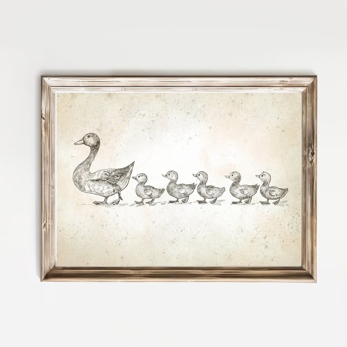 Vintage Ducks in a Row Mother Duck with Ducklings Sketch Poster