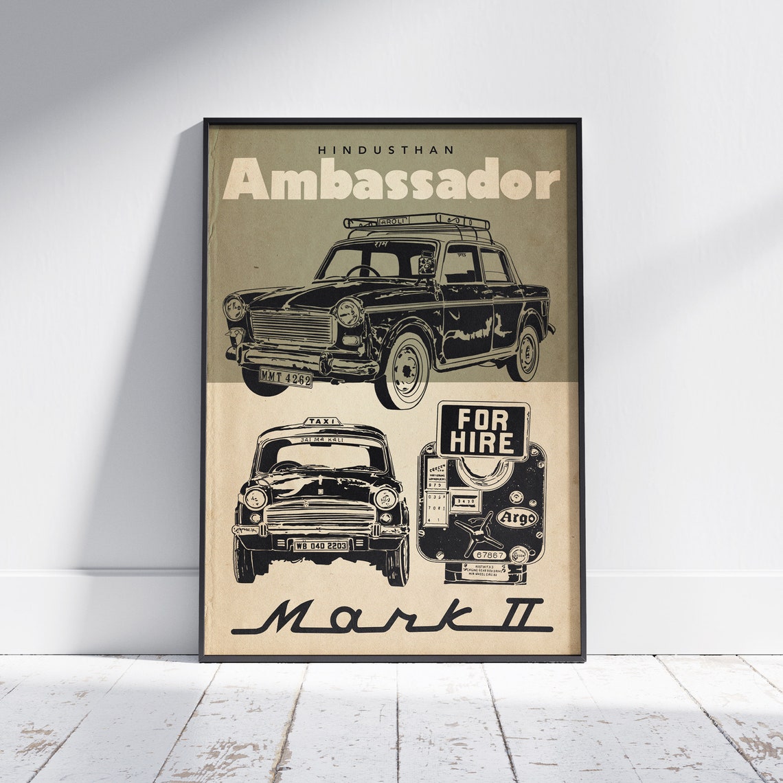 Bombay Poster Ambassador Mark Ii Taxi Kaki Original By Shree 300ex Ambassador Print Mumbai Print Mumbai Taxi Print Bombay Print