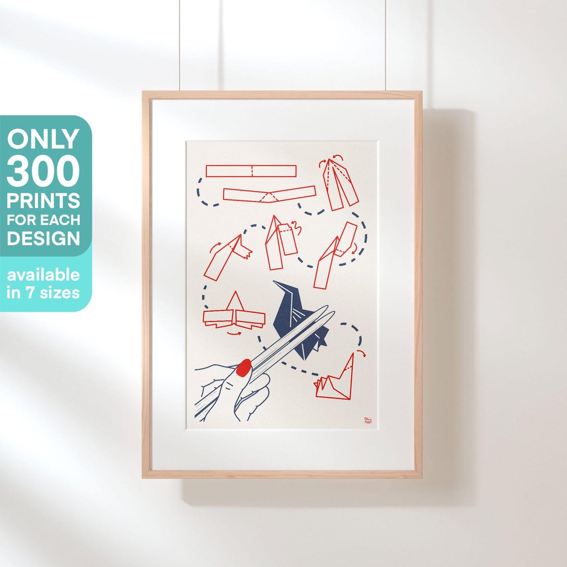 Origami Crane Chopsticks Folding Diagram Japanese Minimalist Poster - Image 3