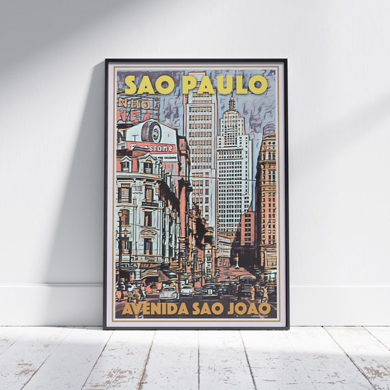 Sao Paulo Poster Avenida Sao Joao By Alecse Limited Edition Brazil Travel Poster Brazil Gallery Wall Print Of Sao Paulo Brazil Gift