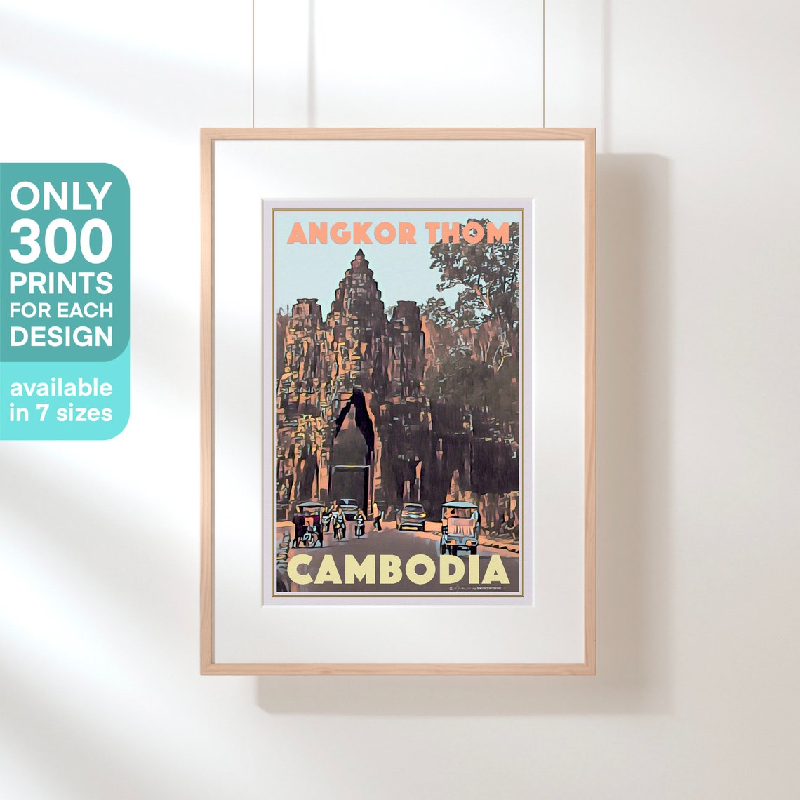 Angkor Thom Victory Gate Cambodia Tuk Tuks Retro Vintage Travel Poster - Image 3