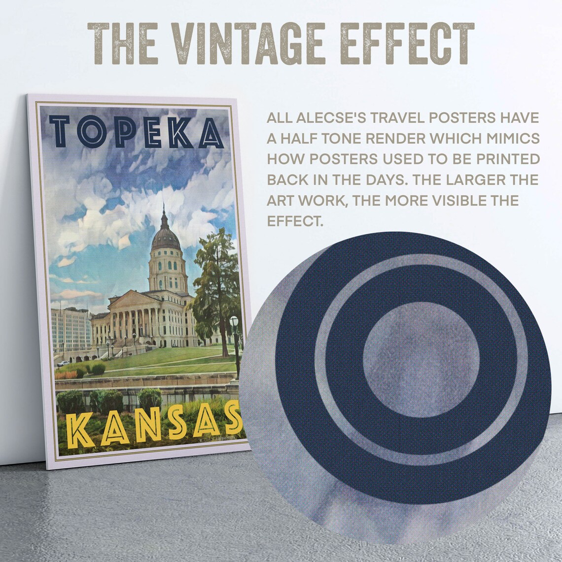 Topeka Kansas State Capitol Dome Blue Sky Vintage City Travel Poster - Image 2