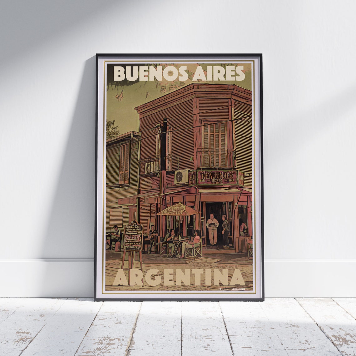 Buenos Aires La Boca Corner Bar Menjunjes Vintage Travel Poster
