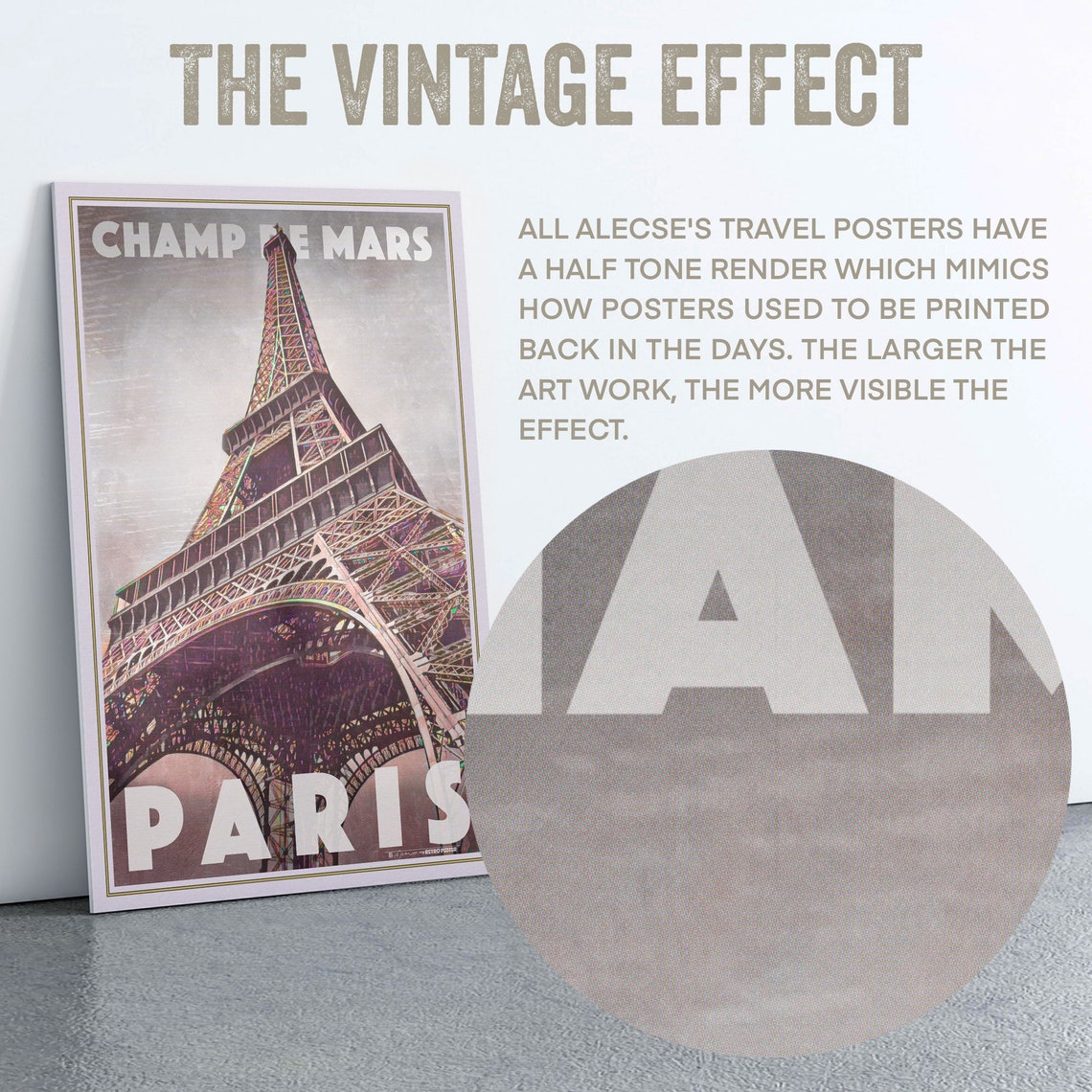 Champ de Mars Paris Vintage Poster Eiffel Tower Closeup Travel Art - Image 2