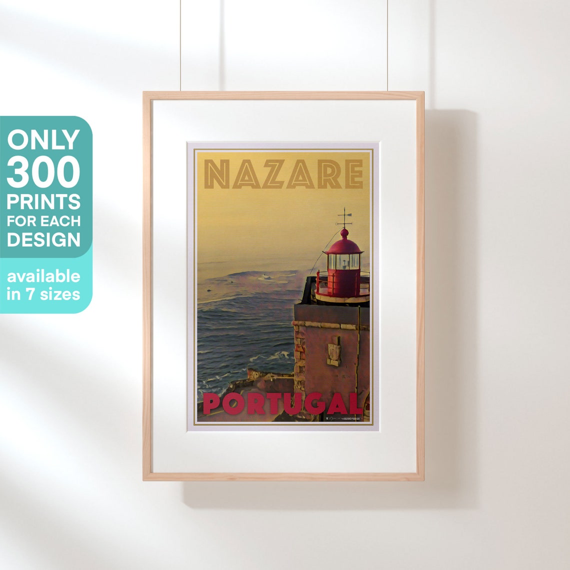 Nazare Poster By Alecse Limited Edition Portugal Travel Poster Classic Nazare Print Nazare Surfer Gift Poster Of Nazare Lighthouse - Image 3
