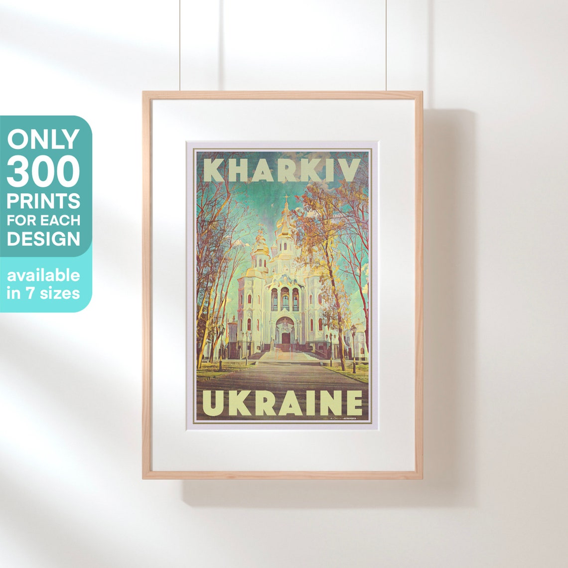 Kharkiv Ukraine Golden Dome Cathedral Autumn Trees Retro Travel Poster - Image 3