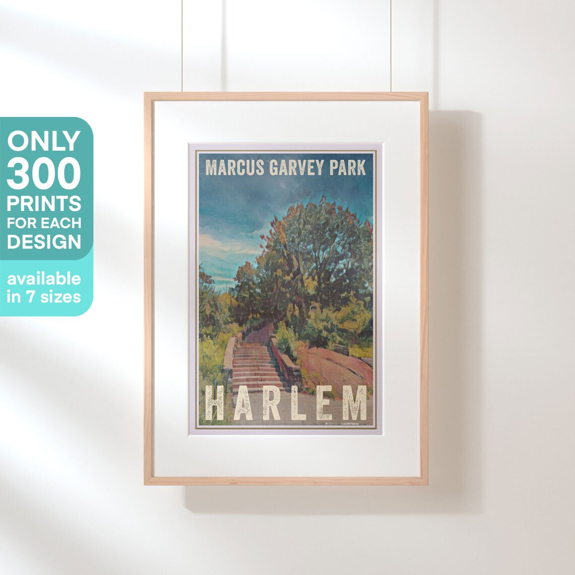 Harlem Marcus Garvey Park Autumn Stairs Retro New York Travel Poster - Image 3