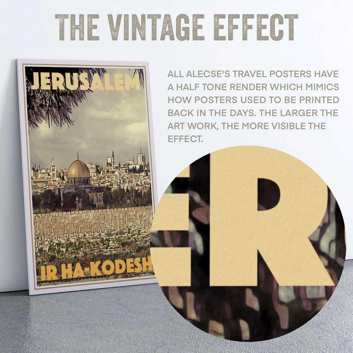 Jerusalem Holy City Golden Dome Old Stone Walls Sunset Vintage Travel Poster - Image 2