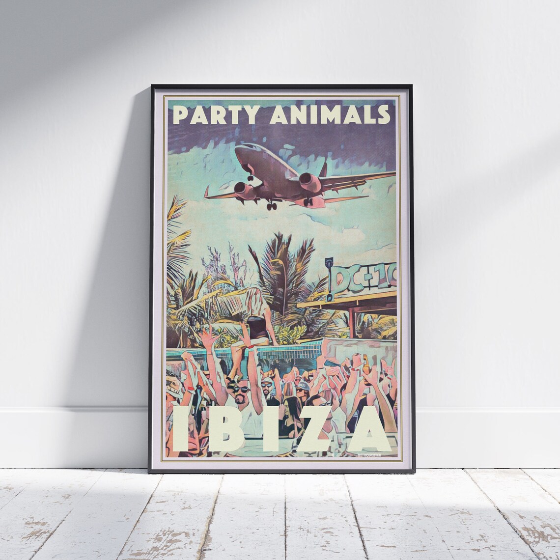 Ibiza Party Animals Beach Club Retro Travel Poster Spain Decor