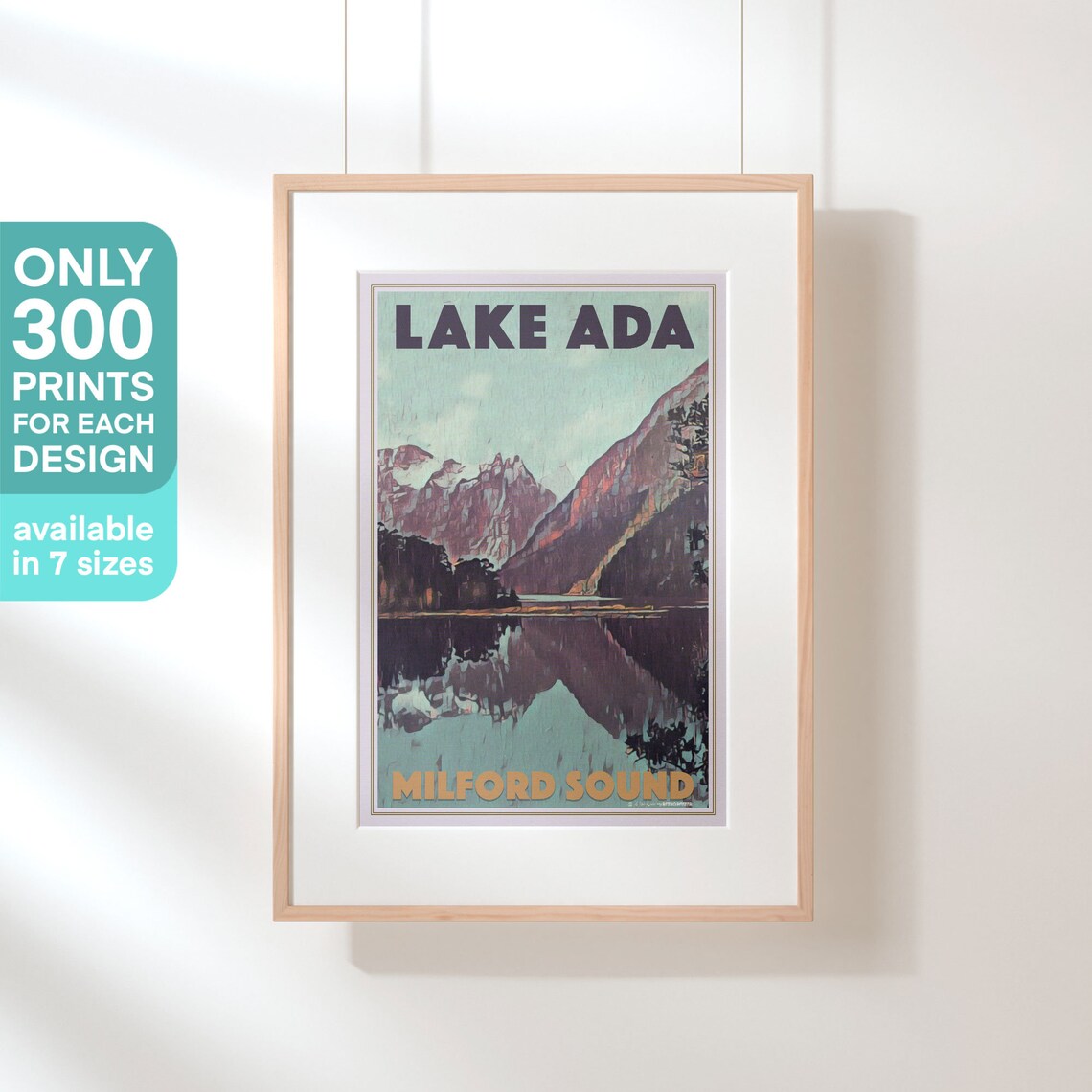Lake Ada Milford Sound Mountain Reflection New Zealand Travel Poster - Image 3