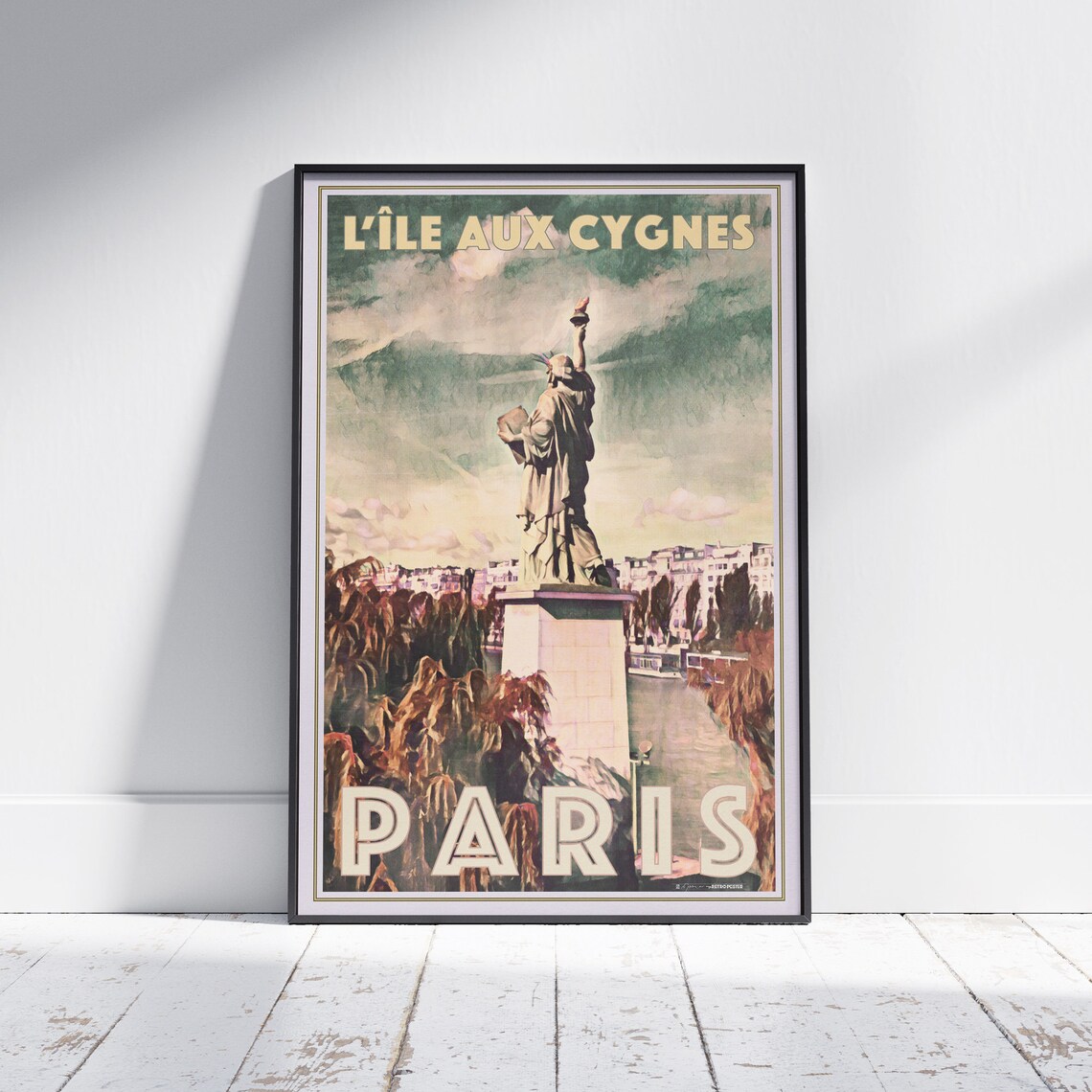 Statue of Liberty Paris Ile aux Cygnes Seine River Travel Poster