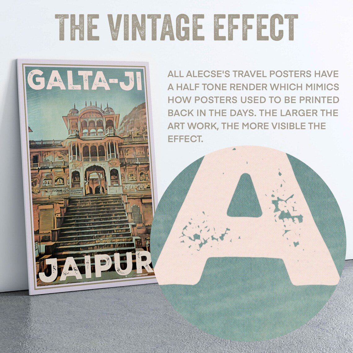 Galta Ji Jaipur India Vintage Travel Poster Ancient Temple Steps Art - Image 2