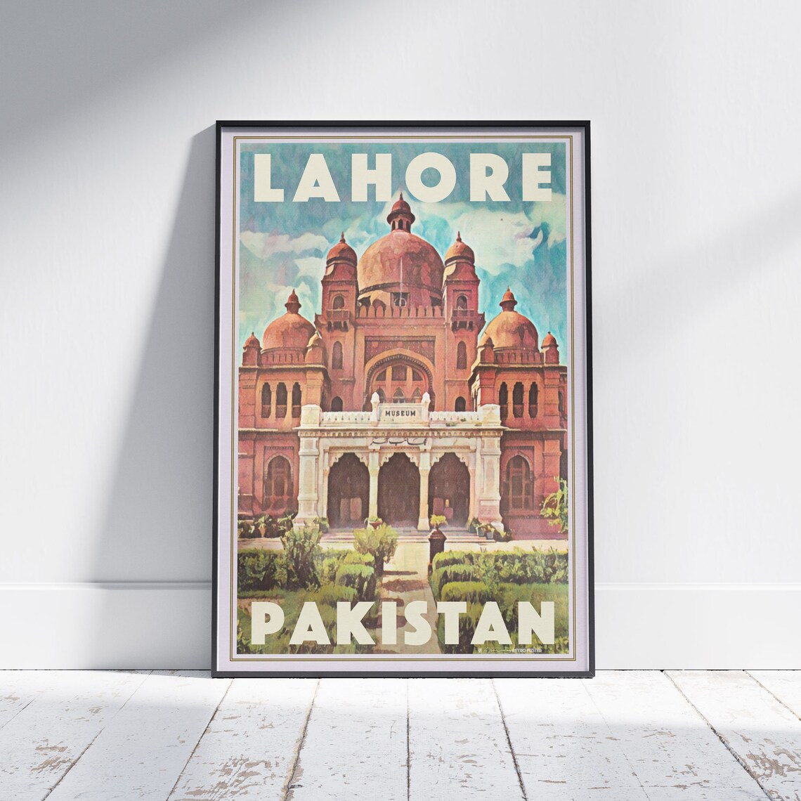 Lahore Pakistan Vintage Travel Poster With Lahore Museum Palace Art
