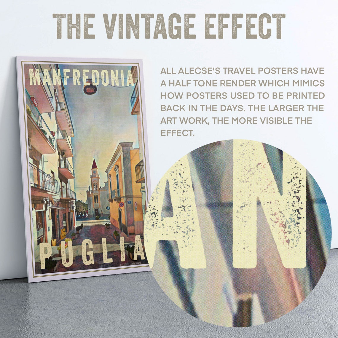 Manfredonia Puglia Old Town Street Church Tower Italy Travel Poster - Image 2