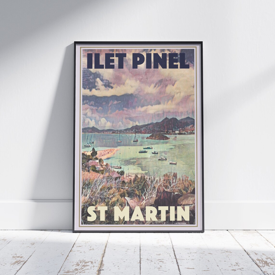 Ilet Pinel St Martin Vintage Travel Poster With Sailboats In Lagoon