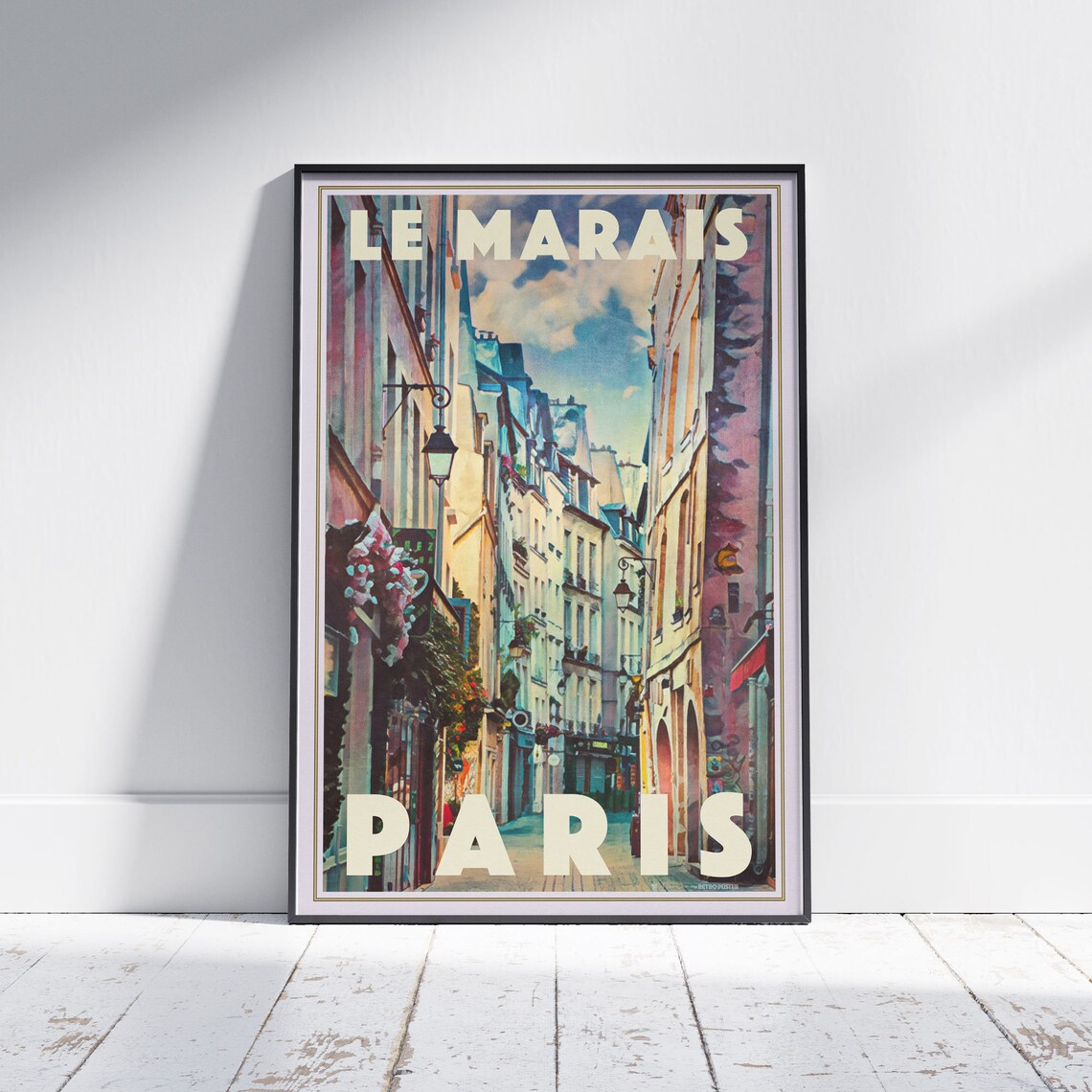 Le Marais Paris France Charming Old Street Retro Travel Poster