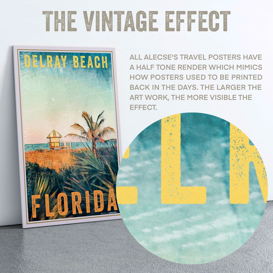 Delray Beach Florida Lifeguard Tower Palm Retro Beach Travel Poster - Image 2