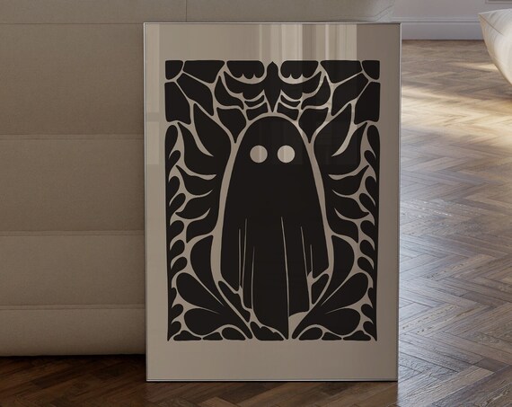 Black Ghost Botanical Arch Gothic Halloween Spooky Art Poster