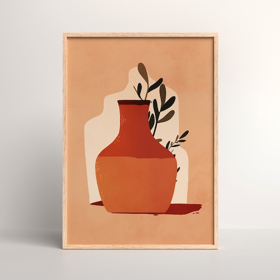 Minimalist Terracotta Pot Print Boho Wall Art Decor Moroccan Idea Housewarming Gift