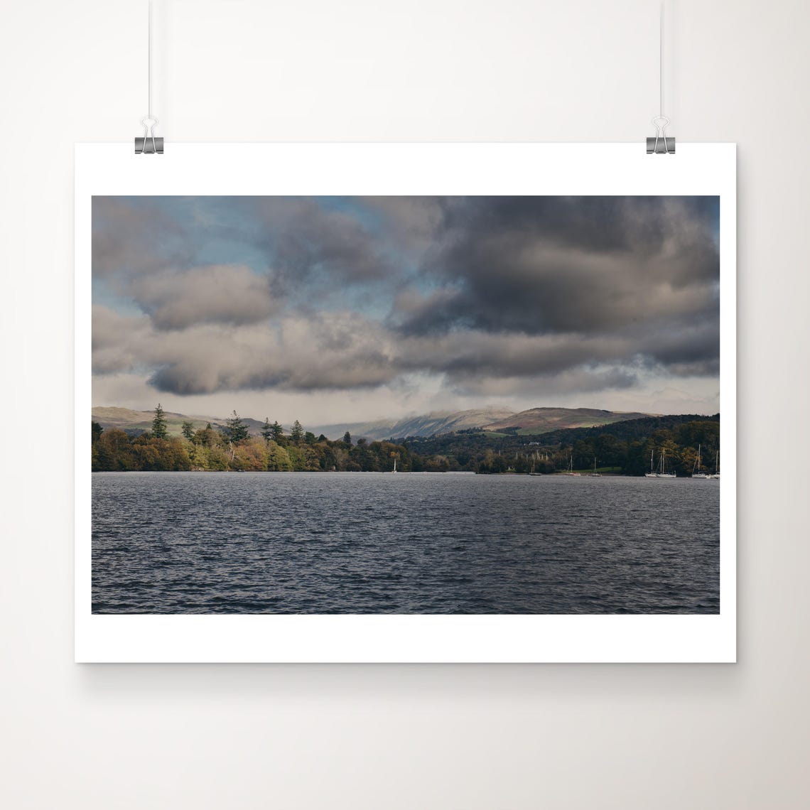 Lake Windermere District Moody Cloudy Lake Sailboat Photo Print