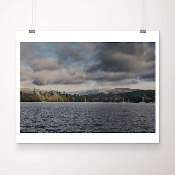 Lake Windermere District Moody Cloudy Lake Sailboat Photo Print