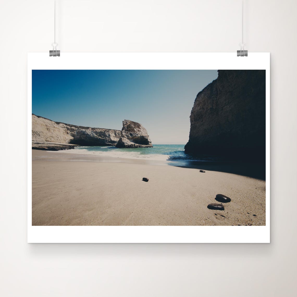 Secluded Cove White Cliffs Sandy Beach Minimalist Coastal Photo Poster