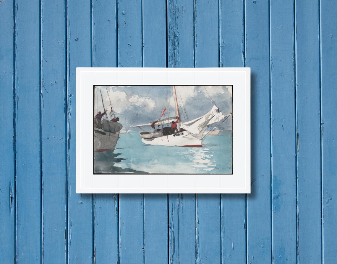 Nautical Fishing Boat Vintage Painting, Seaside Decor