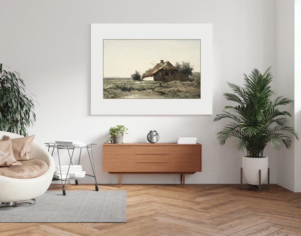 Farmhouse Countryside Vintage Painting, Home Decor