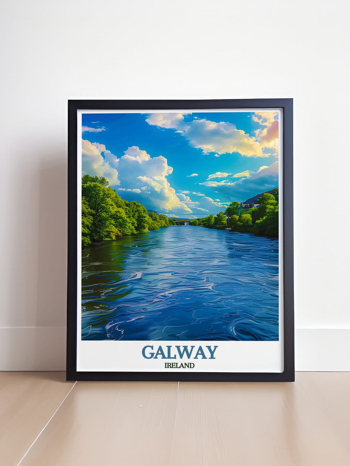 Galway Ireland River Corrib Lush Banks Under Bright Sky Poster - Image 4