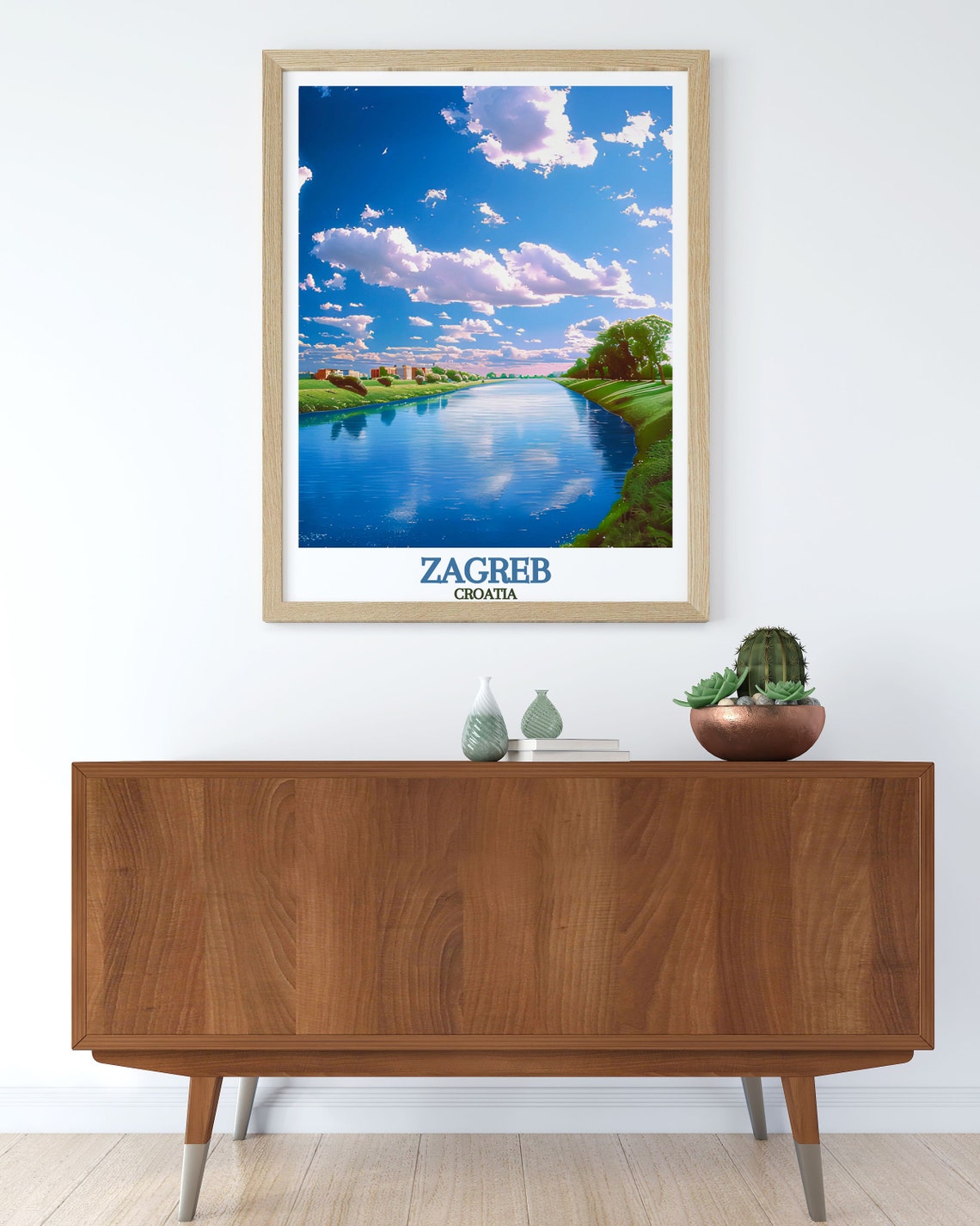 Zagreb Sava River Green Banks Croatia Riverside Sunny Day Poster - Image 2