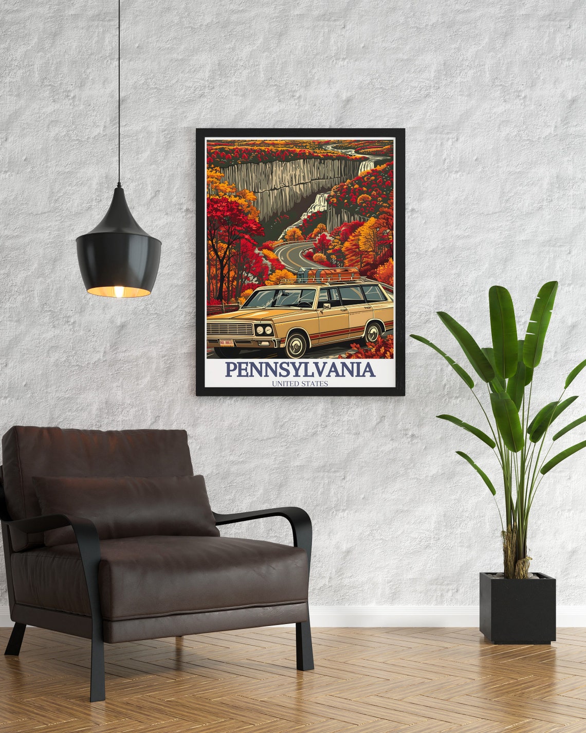 Pennsylvania Autumn Road Trip Retro Station Wagon Travel Poster - Image 3
