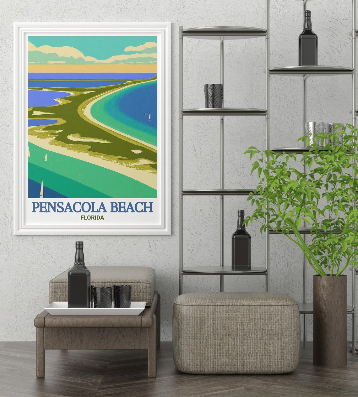 Pensacola Beach Aerial Barrier Islands Florida Travel Poster - Image 2