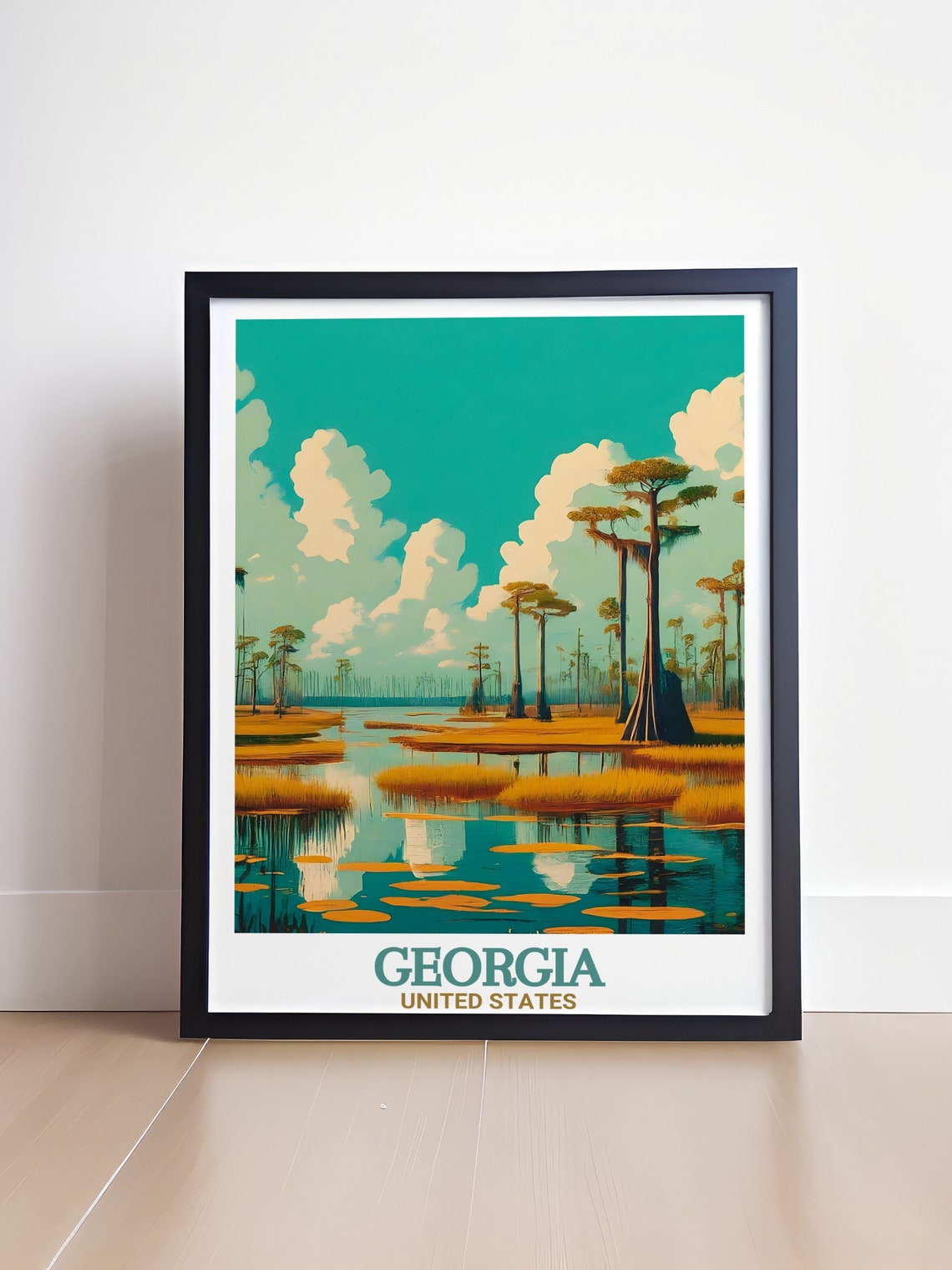 Okefenokee Swamp Cypress Wetlands Under Teal Sky Travel Poster - Image 4