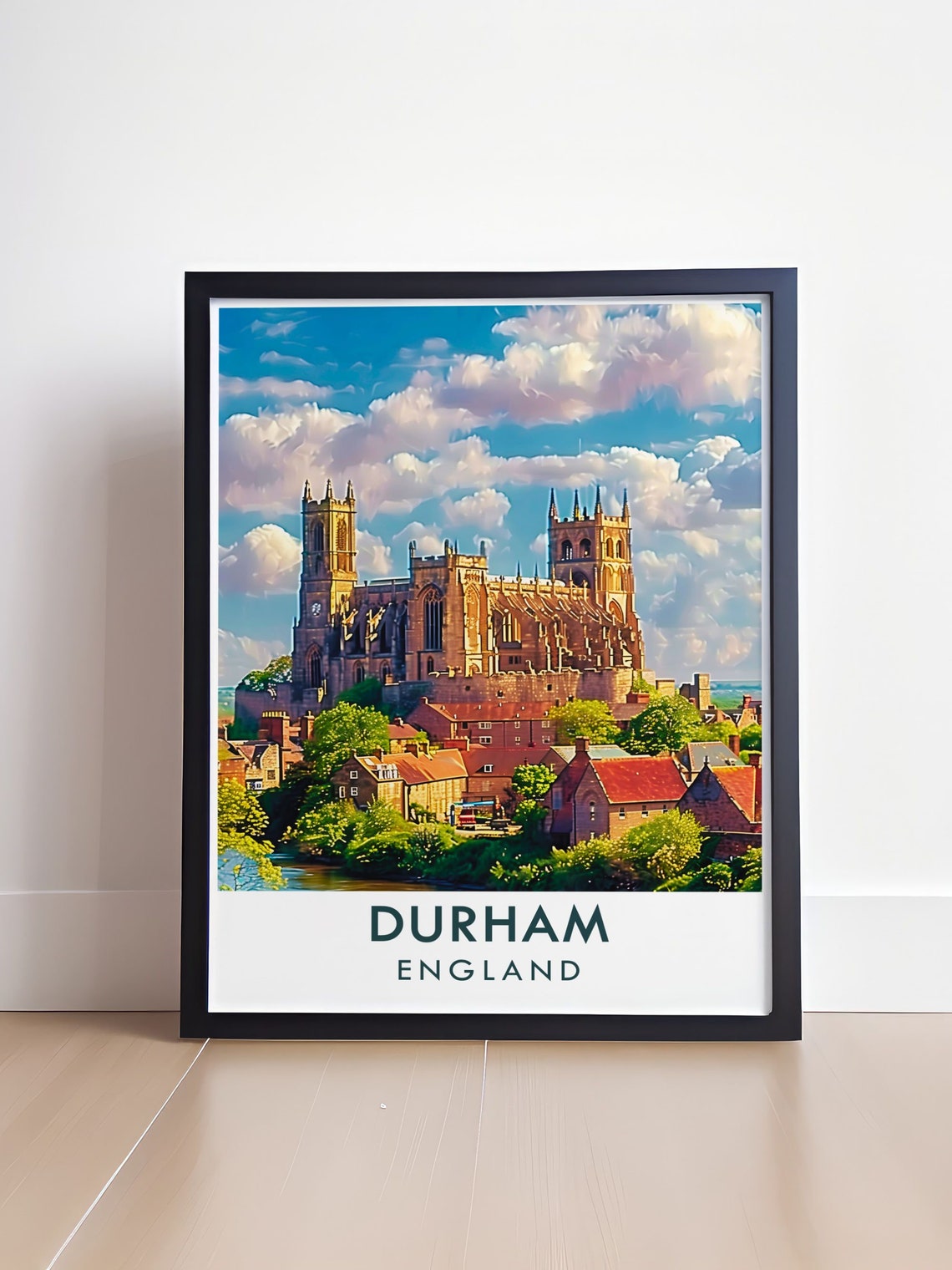 Durham England Cathedral Panorama at Golden Hour Travel Poster - Image 4