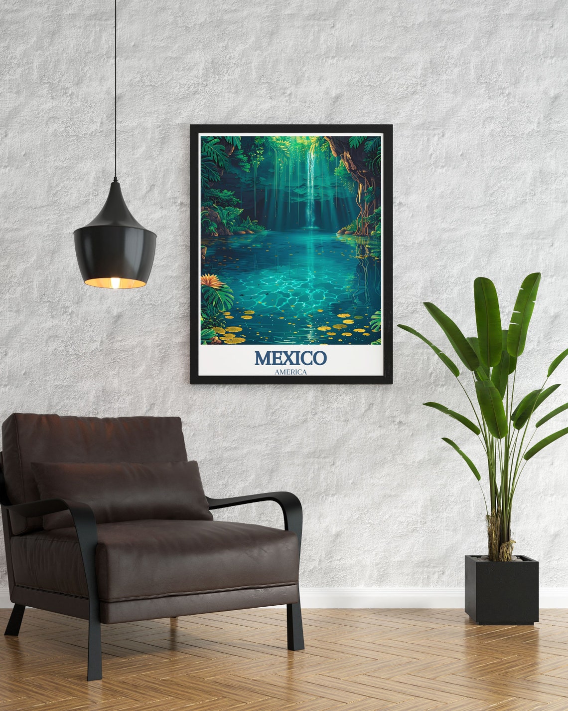 Emerald Cenote with Sunbeams and Water Lilies in Mexico Poster - Image 2
