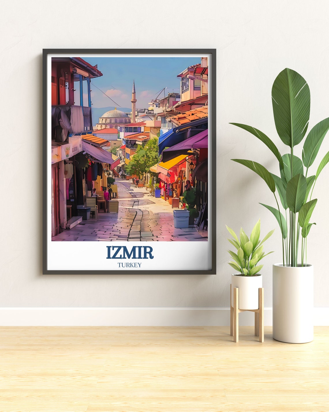 Izmir Turkey Old Bazaar Street Colorful Shops Mosque View Poster - Image 3