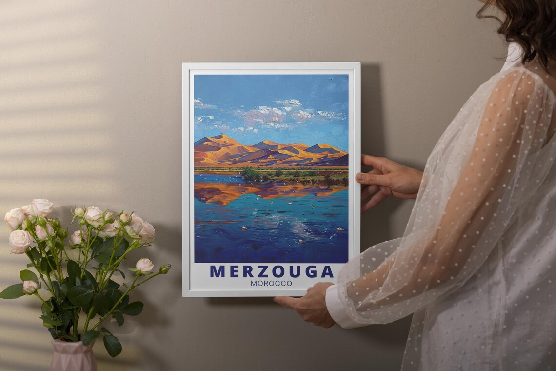 Merzouga Morocco Dayet Srji Lake and Erg Chebbi Dunes Sunset Poster - Image 4
