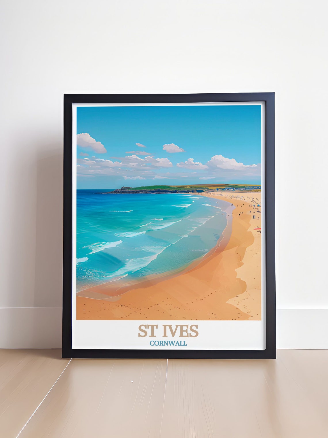 St Ives Porthmeor Beach Aerial Surfers Turquoise Cornwall Poster - Image 4