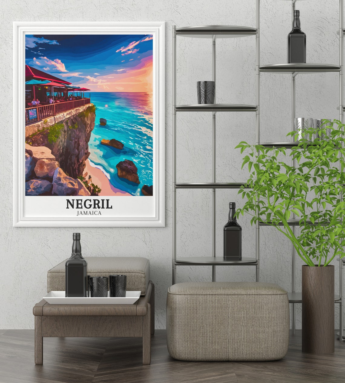 Negril Ricks Cafe Cliff Sunset Jamaica Caribbean Travel Poster - Image 2