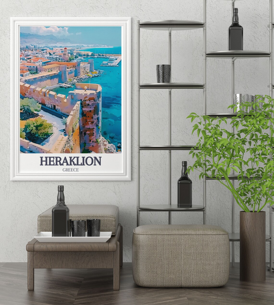 Venetian Walls Old Town Heraklion Greece Turquoise Sea Travel Poster - Image 2
