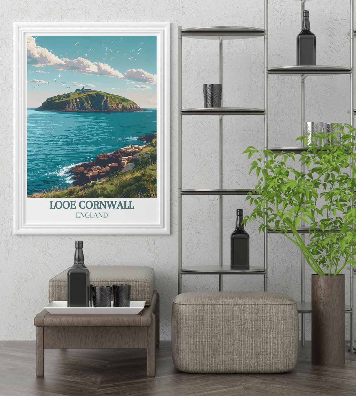 Looe Island Seabirds and Coastline Cornwall England Travel Poster - Image 2