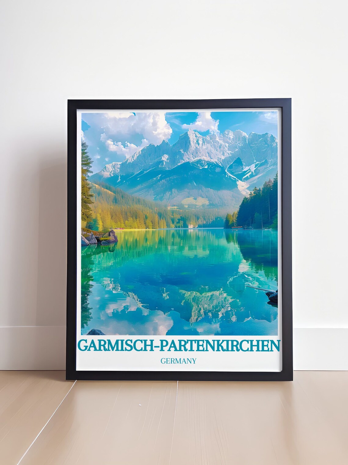 Garmisch Partenkirchen Germany Travel Poster Mirror Lake Alps View - Image 4